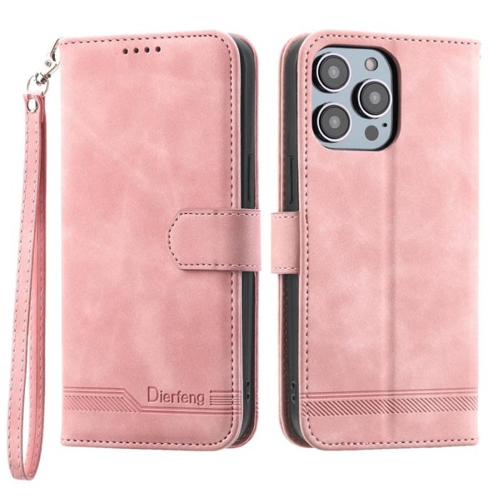 DIERFENG - DIERFENG DF-03 iPhone 14 Pro Max Plånboksfodral Konstläder - Rosa