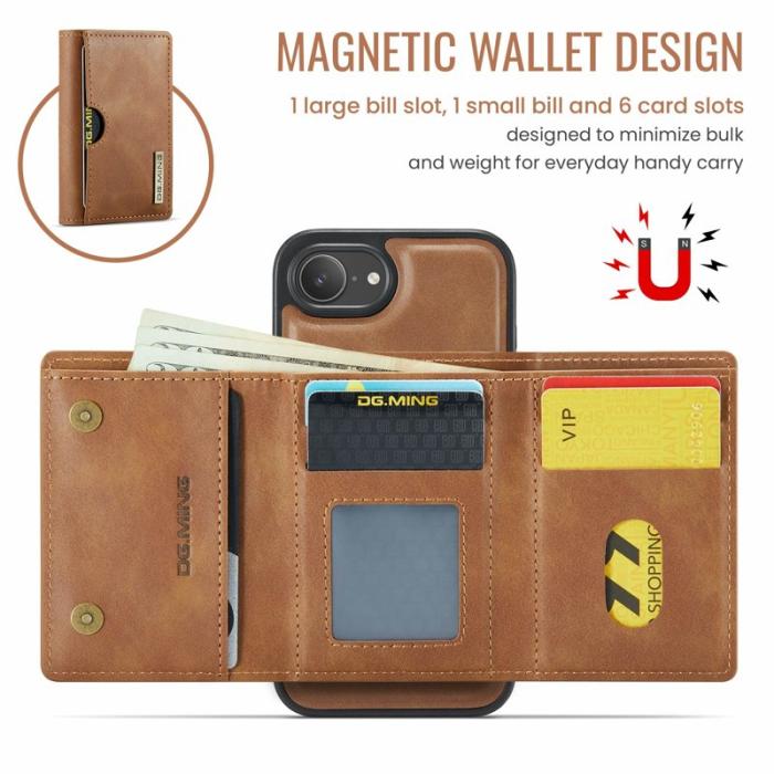 DG.MING - DG.MING M6 Series Mobilskal till iPhone 16e Magnetiskt Plånboksfodral Brun