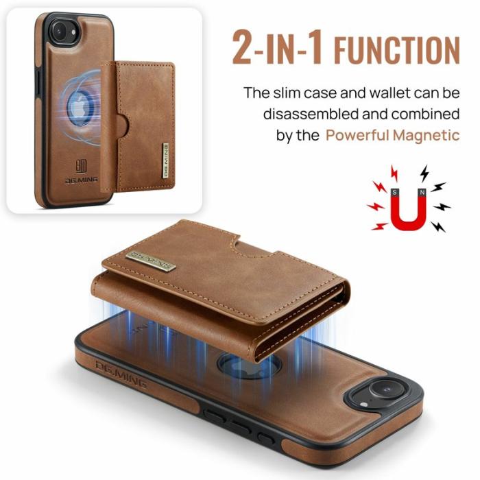 DG.MING - DG.MING M6 Series Mobilskal till iPhone 16e Magnetiskt Plånboksfodral Brun