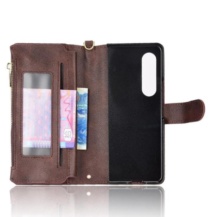 A-One Brand - Galaxy Z Fold 4 Plånboksfodral Zipper Magnetic - Brun