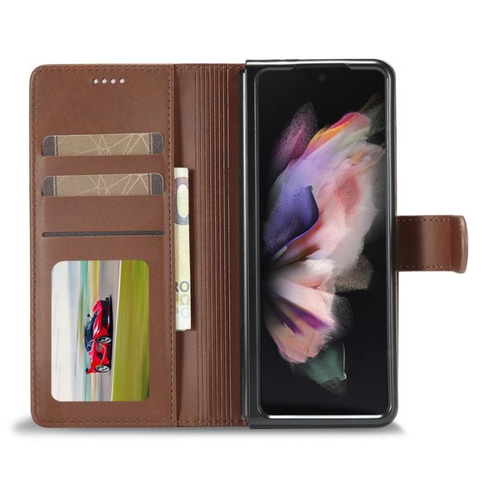 LC.imeeke - LC.IMEEKE Plånboksfodral för Samsung Galaxy Z Fold3 5G - Konstläder - Brun