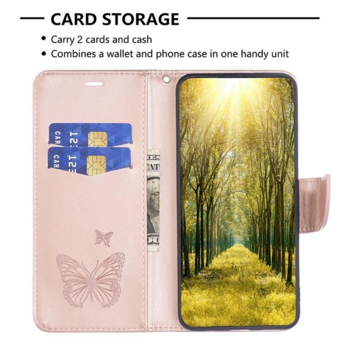 OEM - iPhone 14 Pro Max Plånboksfodral Butterflies Imprinted - Rosa Guld