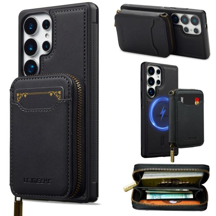 LC.imeeke - LC.IMEEKE L6 för Samsung Galaxy S25 Ultra Konstläder Plånboksfodral - Svart