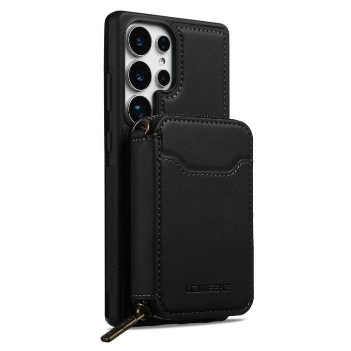 LC.imeeke - LC.IMEEKE L6 för Samsung Galaxy S25 Ultra Konstläder Plånboksfodral - Svart