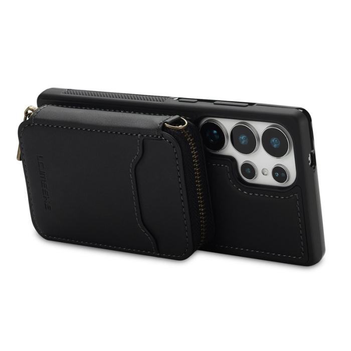 LC.imeeke - LC.IMEEKE L6 för Samsung Galaxy S25 Ultra Konstläder Plånboksfodral - Svart