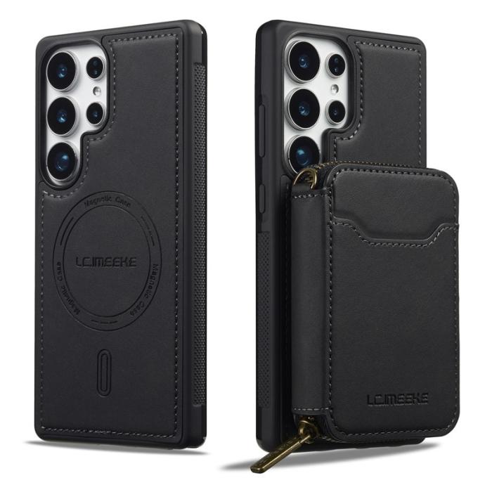 LC.imeeke - LC.IMEEKE L6 för Samsung Galaxy S25 Ultra Konstläder Plånboksfodral - Svart