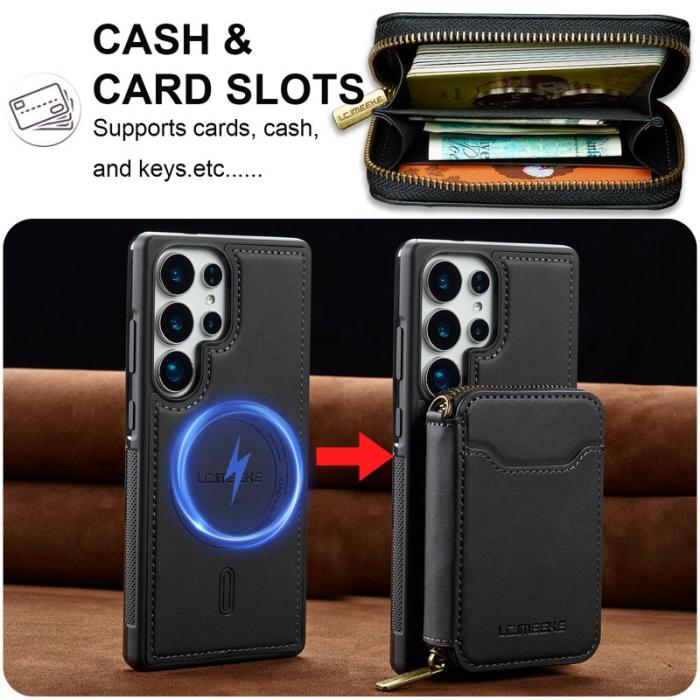 LC.imeeke - LC.IMEEKE L6 för Samsung Galaxy S25 Ultra Konstläder Plånboksfodral - Svart