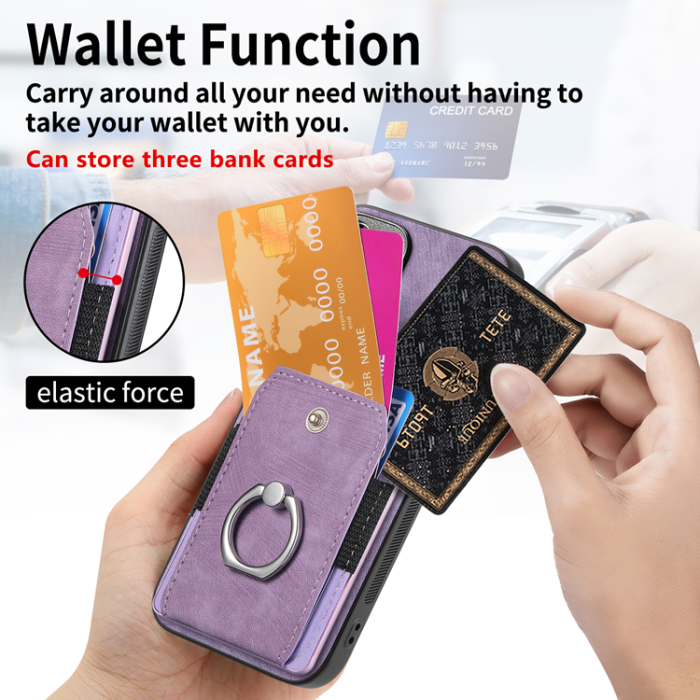 A-One Brand - iPhone Air Mobilskal med Korthållare Läder Kickstand - Lila