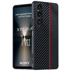 A-One Brand - Sony Xperia 1 VII Mobilskal Läder Carbon Fiber - Svart/Röd