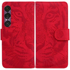 OEM - Sony Xperia 1 VII Plånboksfodral Tiger Print - Röd