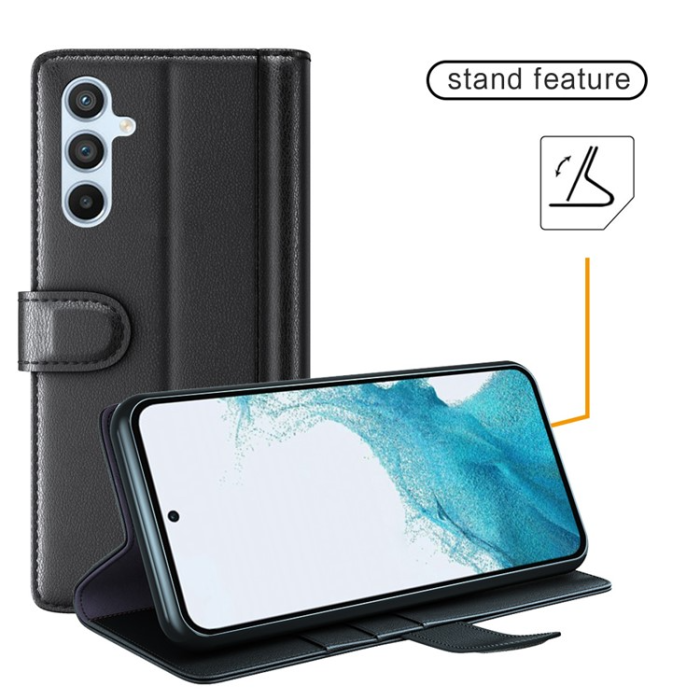 A-One Brand - Galaxy A34 5G Plånboksfodral Äkta Läder Folio Flip - Svart