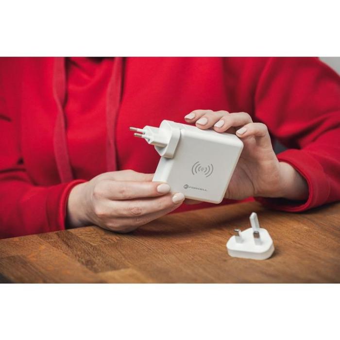 Forcell - Forcell 4in1 Väggladdare USB/USB-C och Powerbank 8000 mAh 15W - Vit