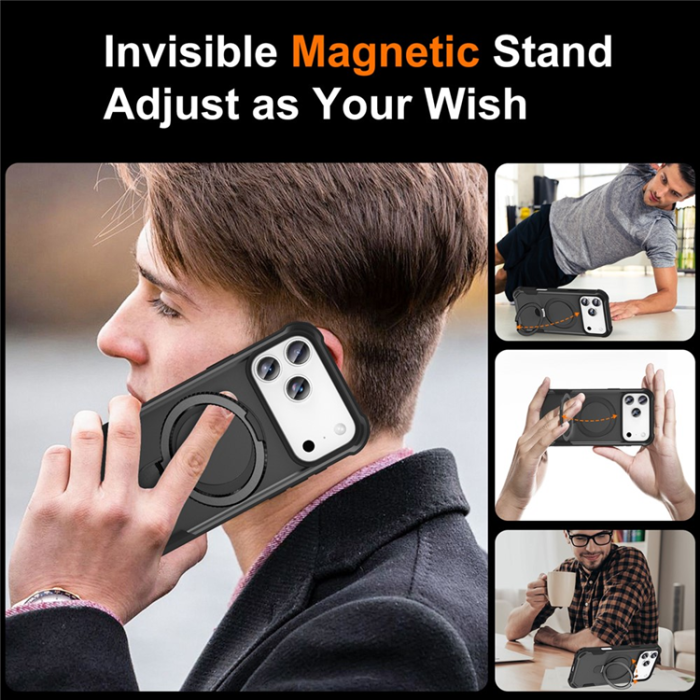 A-One Brand - iPhone 17 Pro Mobilskal MagSafe Kickstand Shockproof - Svart