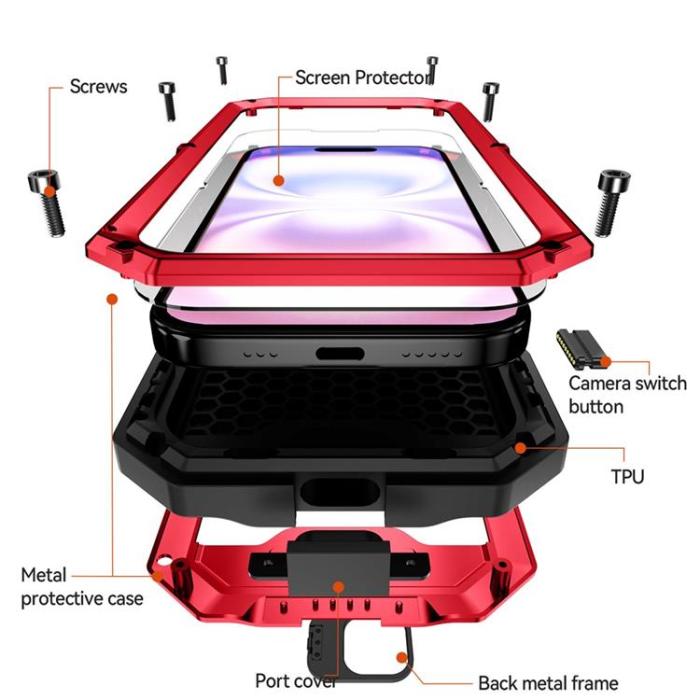 R-JUST - R-JUST iPhone 17 Mobilskal Med Härdad Glas - Röd
