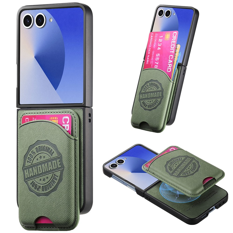 Galaxy Z Flip 7 Mobilskal MagSafe Korthållare Denim Läder - Grön | 2353 | AlltMobil