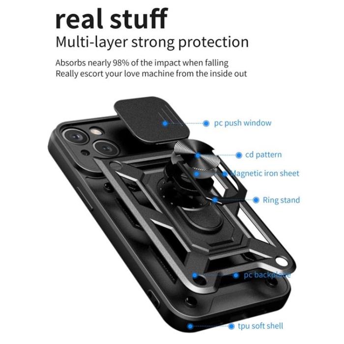 OEM - iPhone 14 Plus Skal Kameraskydd Kickstand - Svart