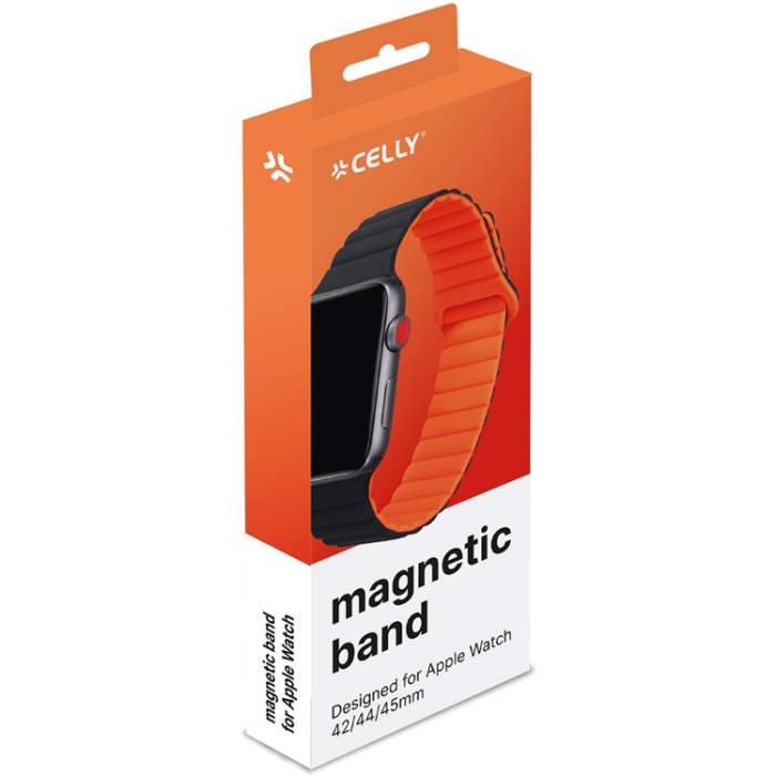 Celly - Celly Apple Watch (42/44/45mm) Armband Magnetiskt - Svart/Orange