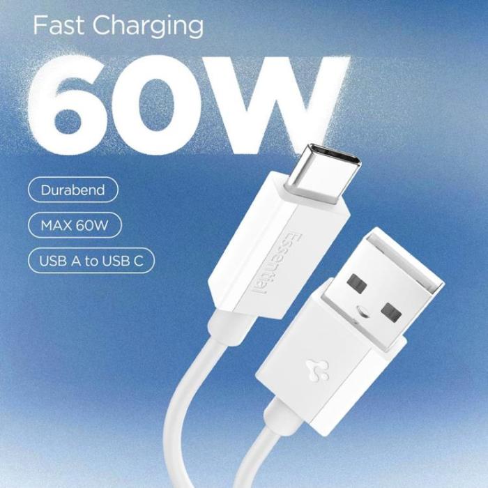 Spigen - Spigen USB-A till USB-C kabel Essential 1m 60W - Vit