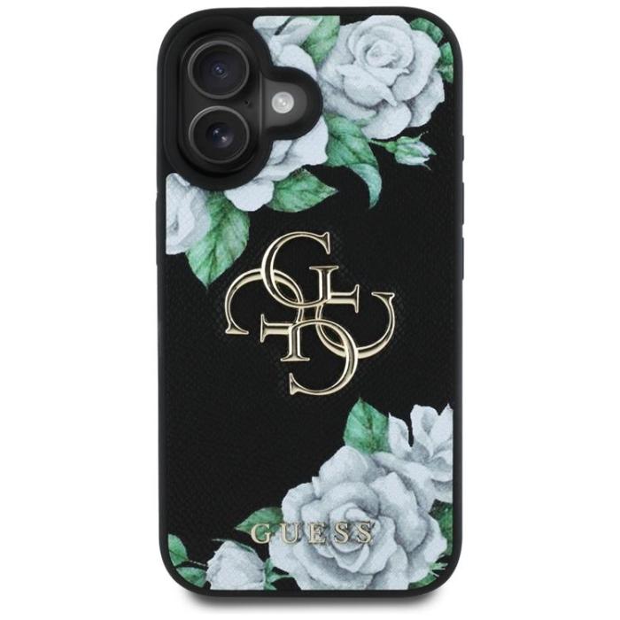 Guess - Guess iPhone 16 Mobilskal Grained Roses Big 4G logo - Svart