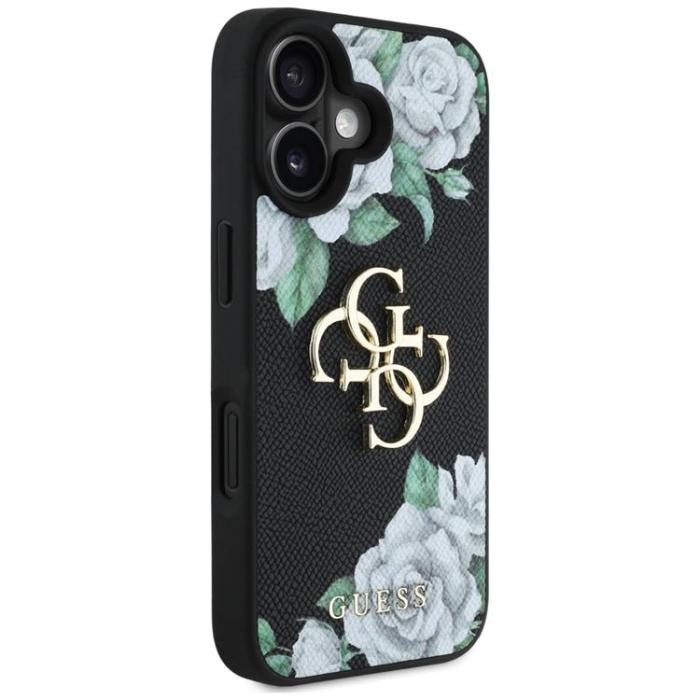 Guess - Guess iPhone 16 Mobilskal Grained Roses Big 4G logo - Svart