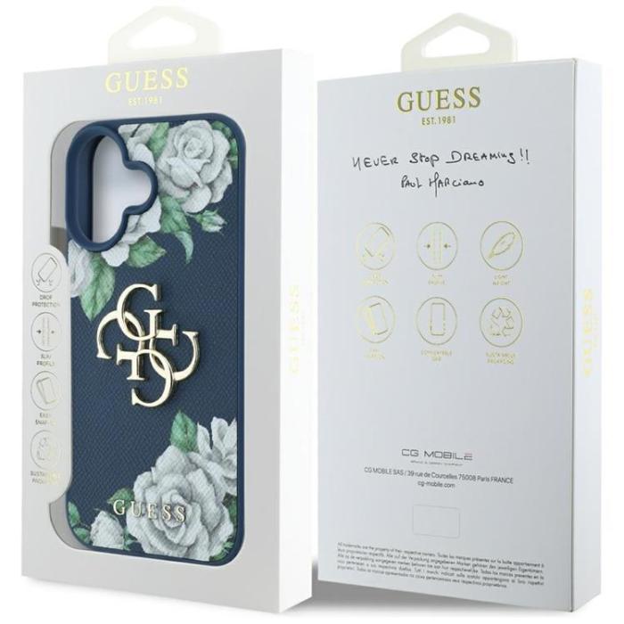 Guess - Guess iPhone 16 Mobilskal Grained Roses Big 4G logo - Blå