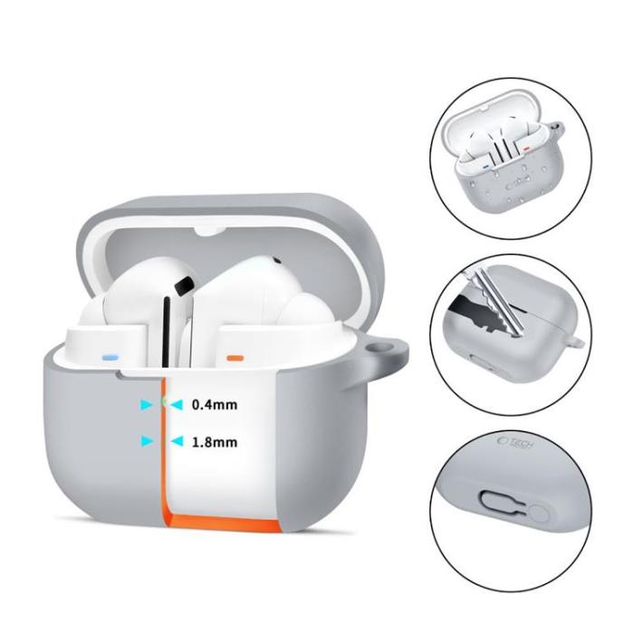 Tech-Protect - Tech-Protect Galaxy Buds 3/3 Pro Skal Silikon Hook - Crayon Grå