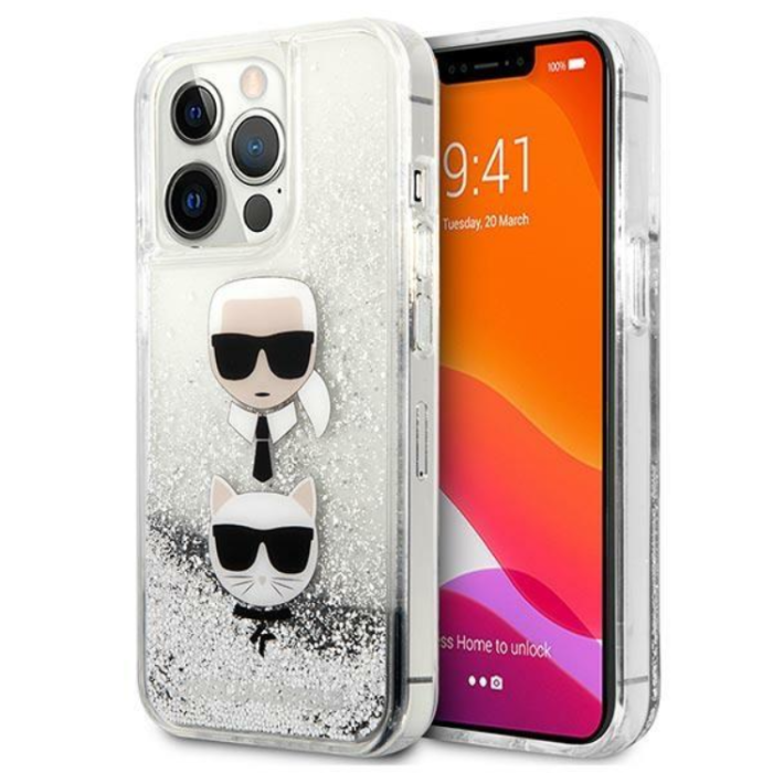 KARL LAGERFELD - Karl Lagerfeld iPhone 13 Pro/13 Skal Liquid Glitter Head - Silver