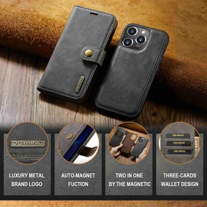 DG.MING - DG.MING iPhone 15 Pro Max Plånboksfodral 2in1 - Grå