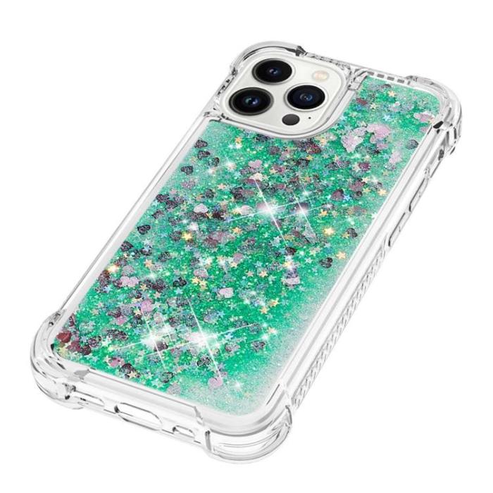 OEM - iPhone 14 Pro Max Skal Liquid Floating Glitter - Grön