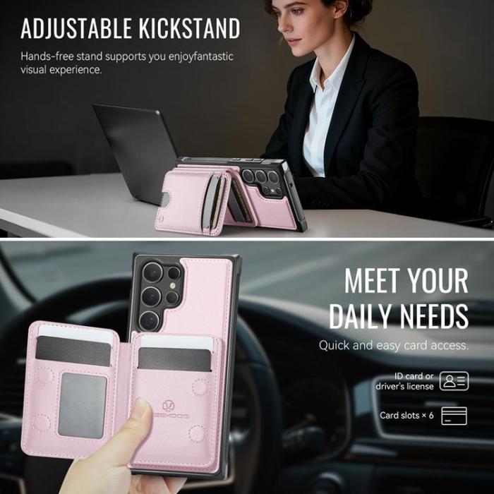 OEM - JEEHOOD Samsung Galaxy S23 Ultra Fodral KonstLäder - Rosa