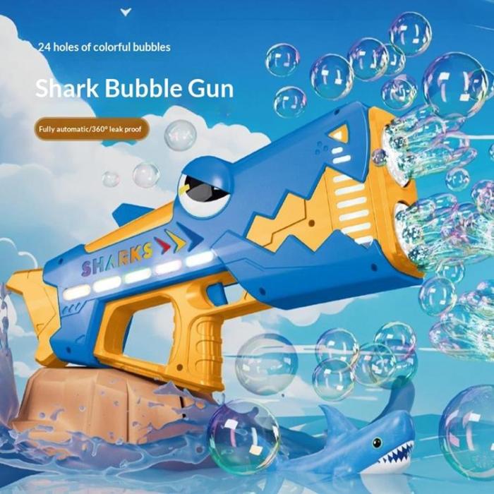 OEM - Barnhaj Elektrisk Bubbelpistol 24 Hål USB Uppladdningsbar - Rosa