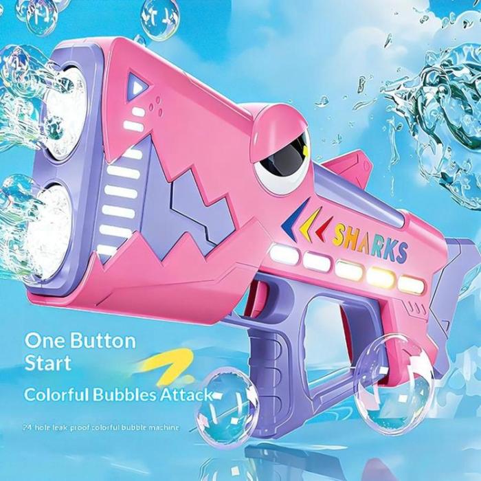 OEM - Barnhaj Elektrisk Bubbelpistol 24 Hål USB Uppladdningsbar - Rosa