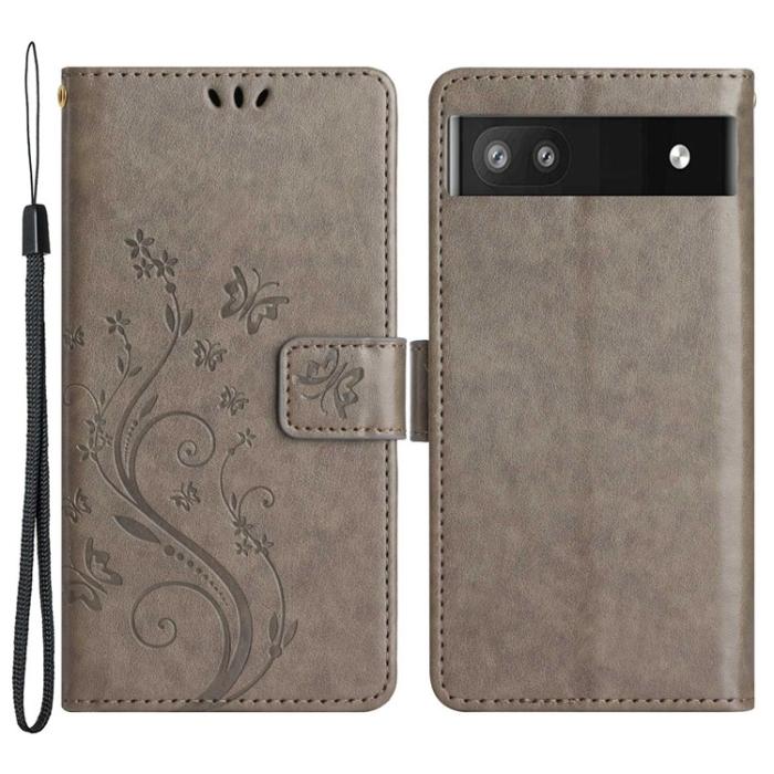 A-One Brand - Google Pixel 6a Plånboksfodral Imprinted Butterfly - Grå