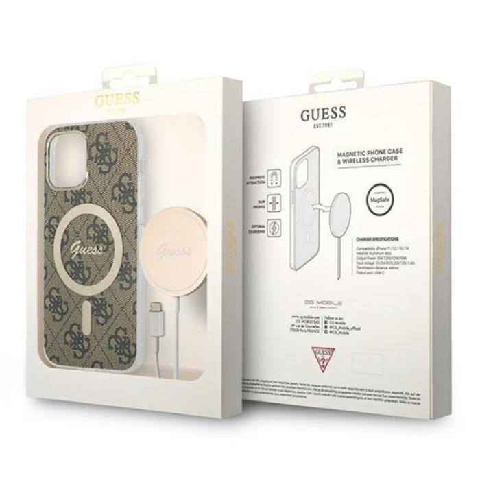 Guess - Guess iPhone 12/12 Pro Magsafe Skal Print + Trådlös Laddare - Brun