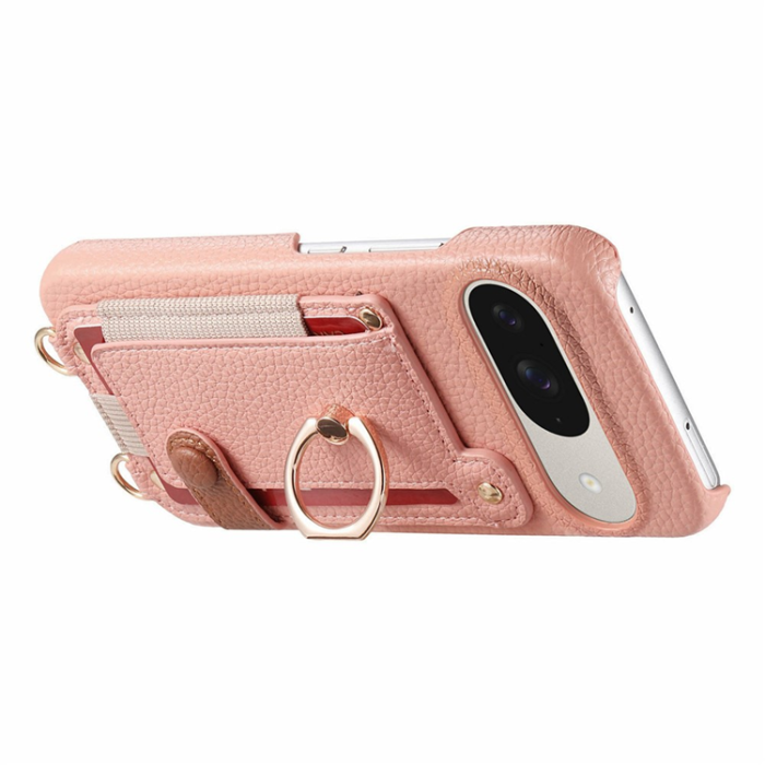 A-One Brand - Google Pixel 10/10 Pro Mobilskal med Korthållare Ring Kickstand - Rosa