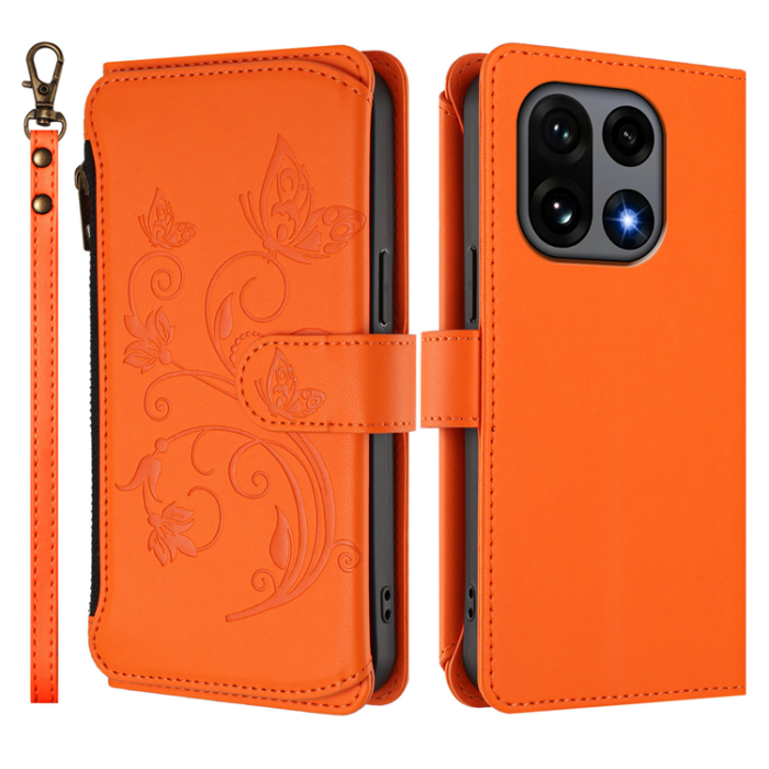 A-One Brand - OnePlus 15 Konstläder Plånboksfodral Butterfly Floral Imprint Zipper