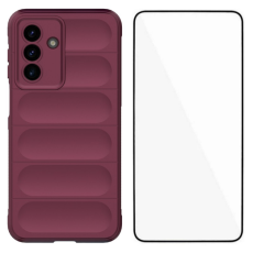 WANLONFENG - WANLONFENG Galaxy A17 Mobilskal med Härdat Glas HD - Vinröd