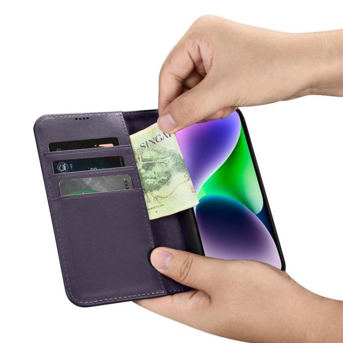 ICARER - iCarer iPhone 14 Plånboksfodral 2in1 Äkta Läder - Mörklila