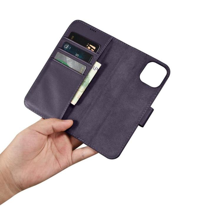 ICARER - iCarer iPhone 14 Plånboksfodral 2in1 Äkta Läder - Mörklila