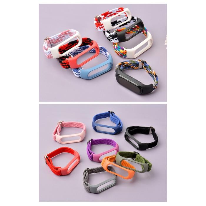 UTGATT1 - Braided Ersättningsarmband till Xiaomi Mi Band 6/5/4/3 - Vit / Rosa