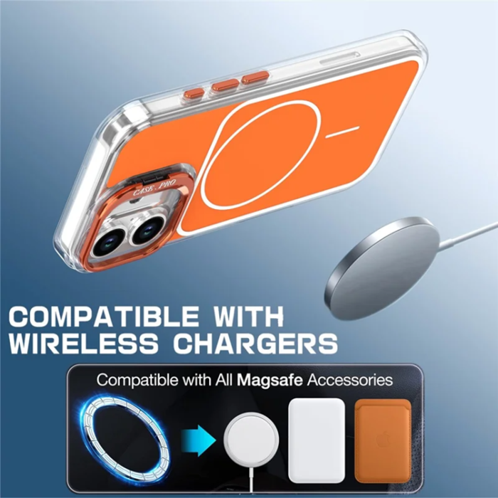 A-One Brand - iPhone 16 Mobilskal MagSafe Lens Kickstand med Handrem - Orange