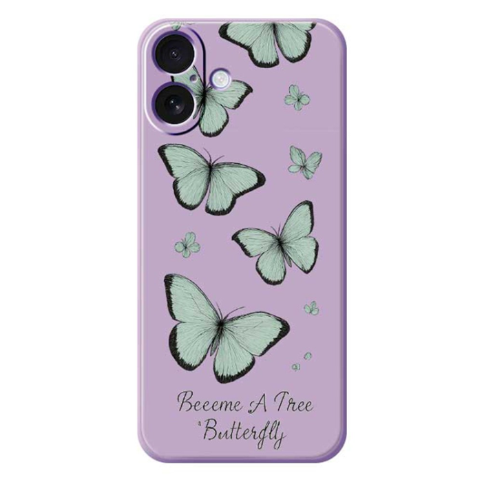 A-One Brand - iPhone 17 Mobilskal Grön Butterfly Pattern TPU - Lila