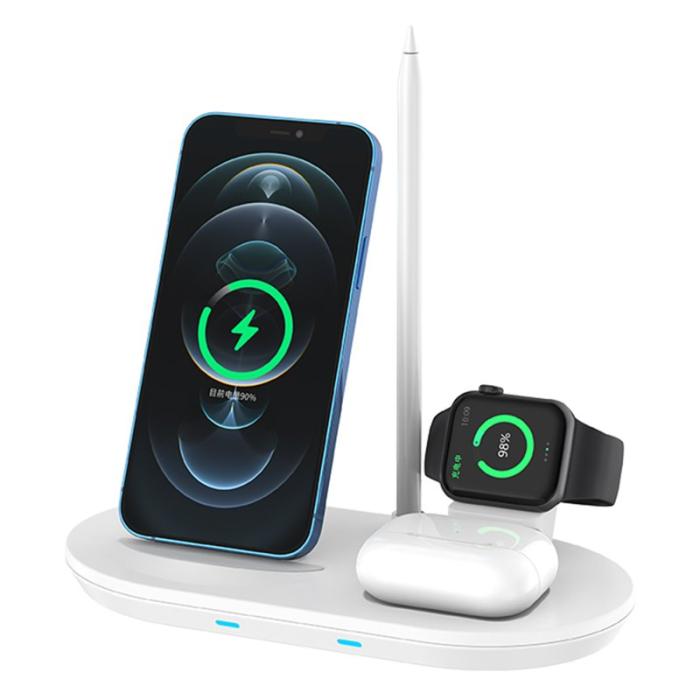 OEM - JJT-885 4 i 1 Trådlös Laddare för iPhone, Apple Watch, AirPods - Vit