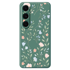 A-One Brand - Galaxy S25 Plus Mobilskal Pink Blue Flowers Straight Edge - Grön
