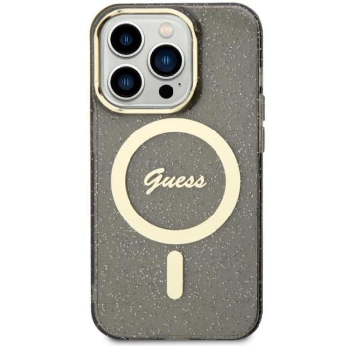 Guess - Guess iPhone 14 Pro Mobilskal MagSafe Glitter Guld - Svart