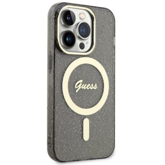 Guess - Guess iPhone 14 Pro Mobilskal MagSafe Glitter Guld - Svart