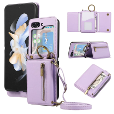 A-One Brand - Galaxy Z Flip7 Plånboksfodral Zipper Kickstand med Axelrem - Lila