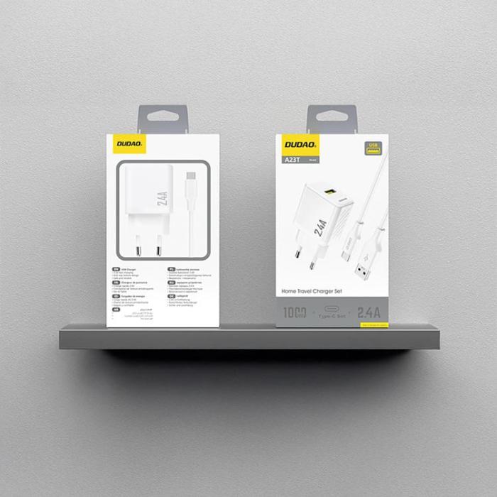 Dudao - Dudao Väggladdare USB-A 2.4A GaN med USB-C Kabel A23TEU - Vit