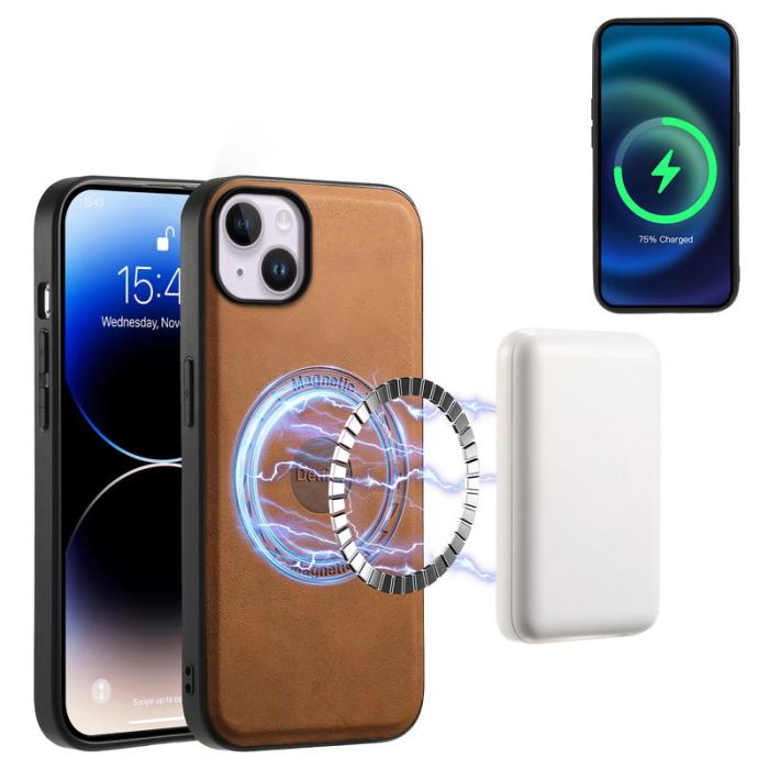 DENIOR - DENIOR D14 Mobilskal till iPhone 14 Plus Läder + TPU + PC Brun