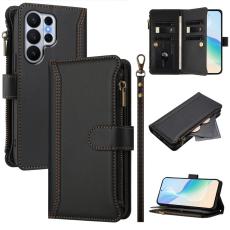 OEM - Samsung Galaxy S26 Ultra Pl&aring;nboksfodral Konstl&auml;der 9 Kortfack - Svart